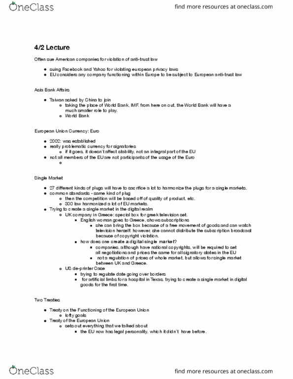 PLSC 380F Lecture Notes - Lecture 24: Legal Personality, Treaties Of The European Union, Digital Goods thumbnail