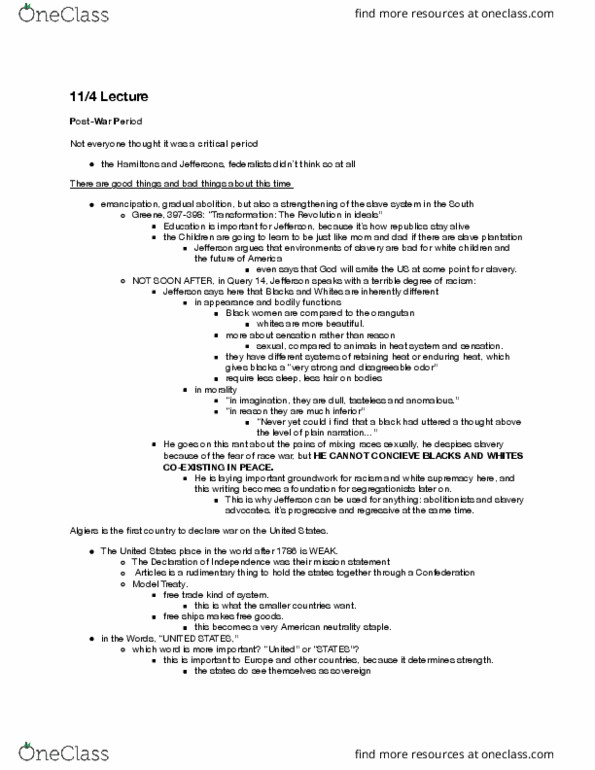 HIST 350 Lecture Notes - Lecture 19: Model Treaty, White Supremacy, Ethnic Conflict thumbnail