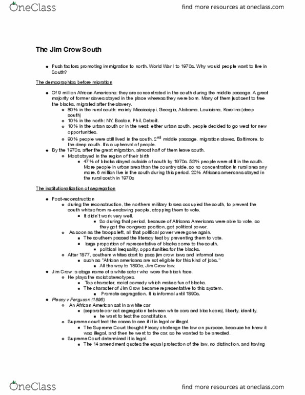 HIST 264 Lecture Notes - Lecture 17: Jim Crow Laws, Grandfather Clause, Literacy Test thumbnail