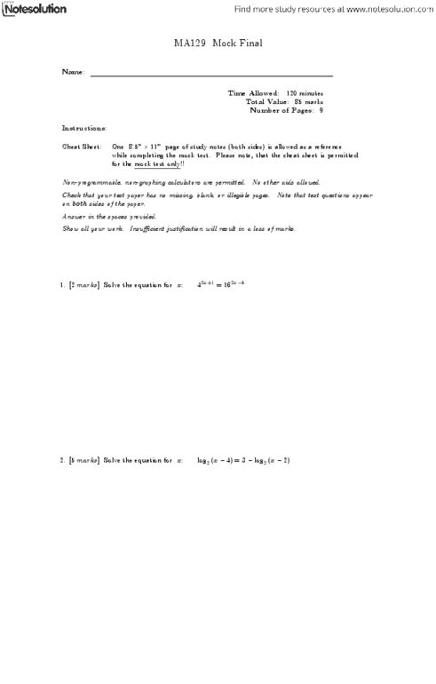 MA129 Lecture Notes - Saddle Point, Binary Logarithm, Partial Derivative thumbnail