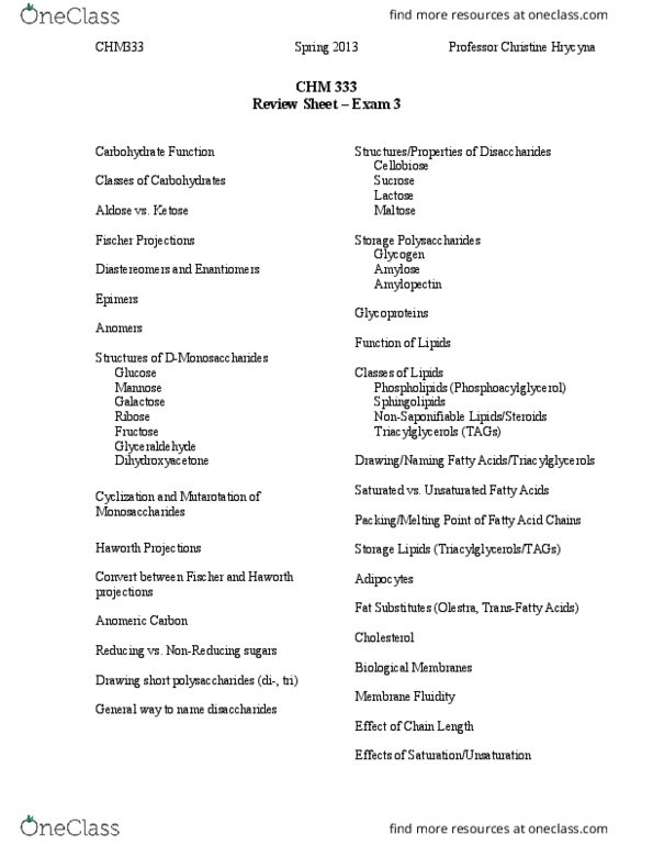 BIOL 2021 Lecture Notes - Lecture 92: Cellobiose, Olestra, Mutarotation thumbnail