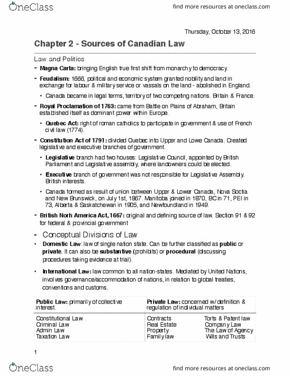 POLS 2350 Chapter Notes - Chapter 2: Ratio Decidendi, Parliamentary Sovereignty, Quebec Act thumbnail