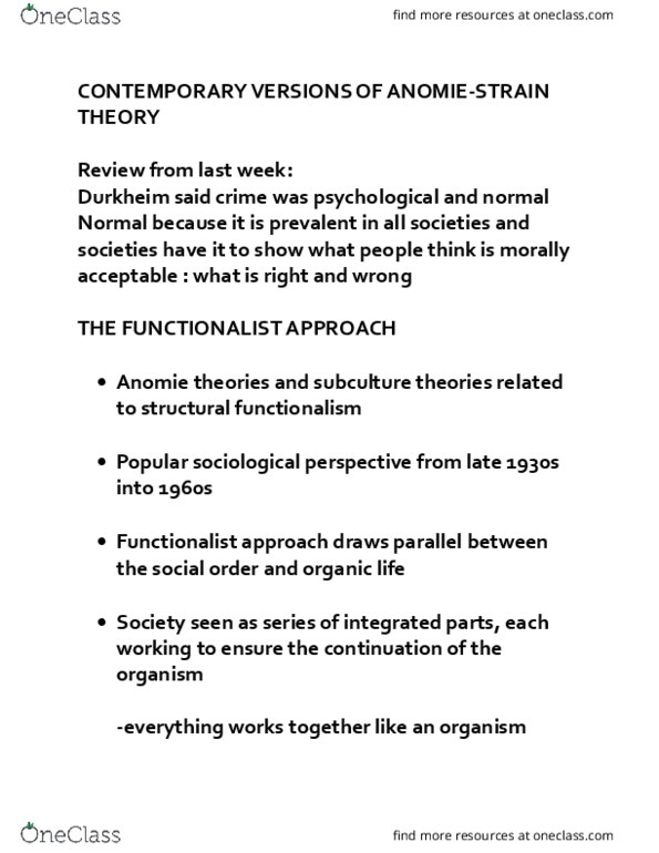 CRIM 104 Lecture Notes - Lecture 3: Talcott Parsons, Manifest And Latent Functions And Dysfunctions, Drug Culture thumbnail