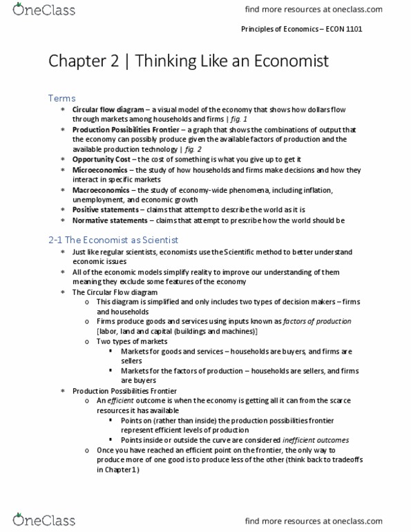 ECON 1101 Chapter Notes - Chapter 2: Flow Diagram, Opportunity Cost thumbnail