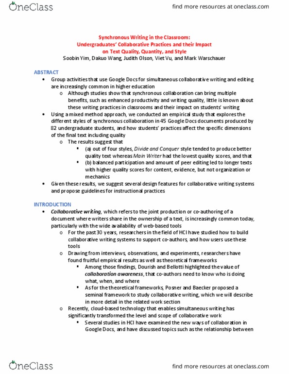 EDUC 30 Chapter Notes - Chapter Yim, Wang, Olson, Vu, & Warschauer: Collaborative Writing, Natural-Language Processing, Latent Semantic Analysis thumbnail