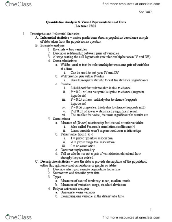 SOCIOL 3487 Lecture Notes - Lecture 6: Statistical Inference, Null Hypothesis, Descriptive Statistics thumbnail