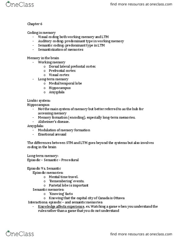 PSYC 3260 Lecture Notes - Lecture 6: Eidetic Memory, Autobiographical Memory, Prefrontal Cortex thumbnail