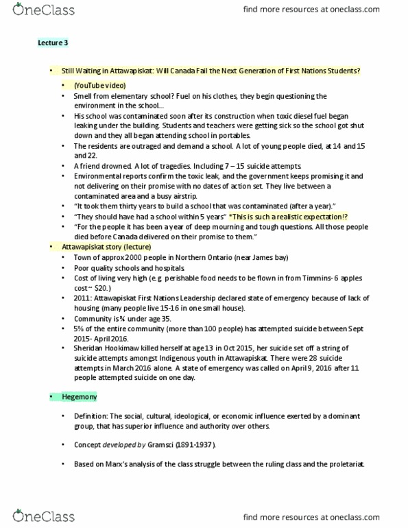 SOCC45H3 Lecture Notes - Lecture 3: Diesel Fuel, Antonio Gramsci, Northern Ontario thumbnail