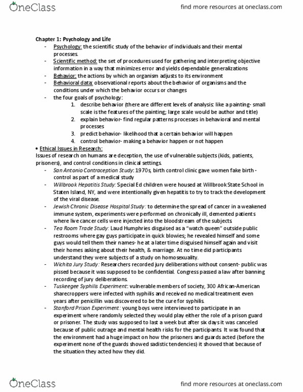 PSY 103 Chapter Notes - Chapter 1: Stanford Prison Experiment, Echoic Memory, Classical Conditioning thumbnail