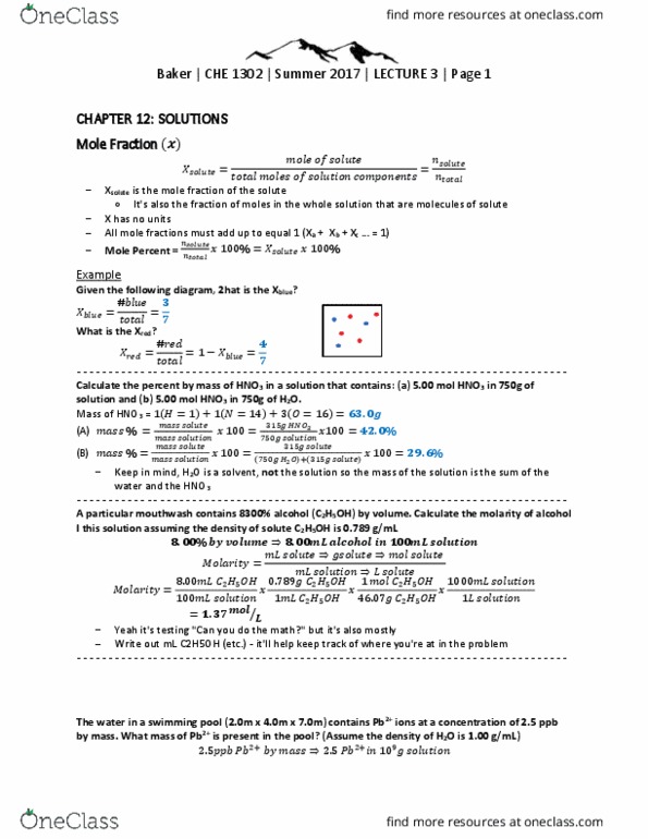 CHE 1302 Lecture Notes - Lecture 3: Lead, Mouthwash, Molality thumbnail