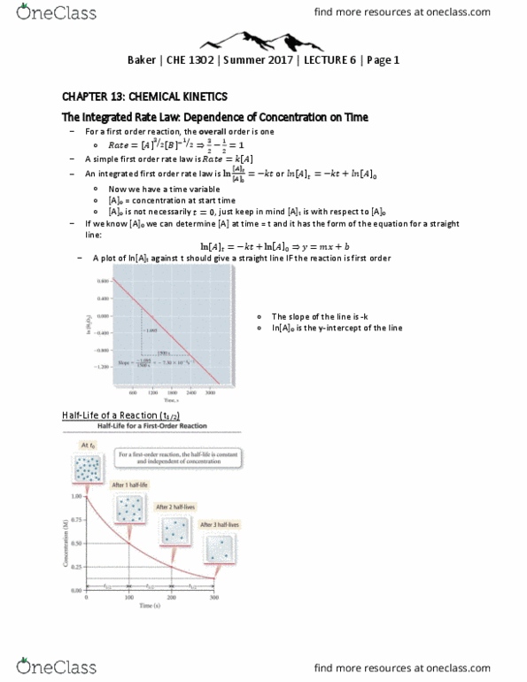 CHE 1302 Lecture Notes - Lecture 6: Rate Equation, Common Application, Reaction Rate Constant thumbnail