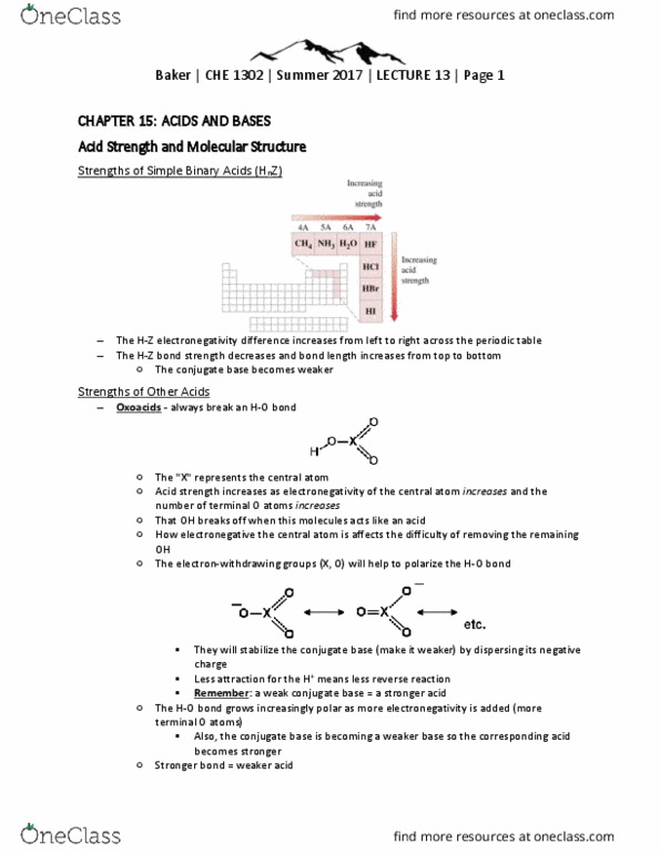 CHE 1302 Lecture Notes - Lecture 13: Buffer Solution, Conjugate Acid, Acid Strength thumbnail