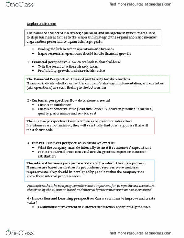 COMM 210 Lecture Notes - Lecture 8: Balanced Scorecard, Customer Satisfaction, Continual Improvement Process thumbnail