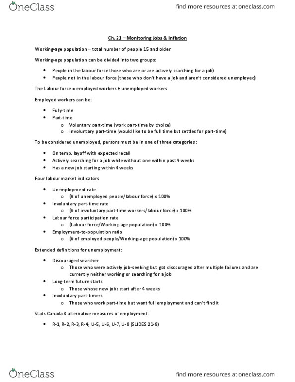 ECON 1010 Chapter Notes - Chapter 21: Full Employment, Business Cycle, Price Level thumbnail