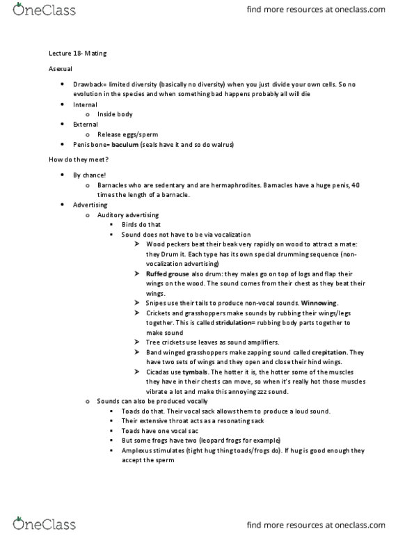 BIOL 1902 Lecture Notes - Lecture 18: Ruffed Grouse, Vocal Sac, Amplexus thumbnail