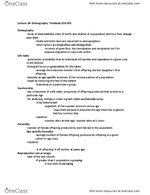 BIOL 1001 Lecture Notes - Lecture 28: Survivorship Curve, Life Table, Biopharmaceutical thumbnail