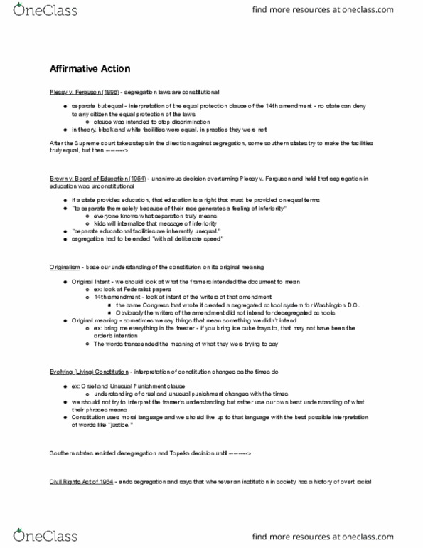 PHIL 146 Lecture Notes - Lecture 23: Ku Klux Klan, Fourteenth Amendment To The United States Constitution, Equal Protection Clause thumbnail