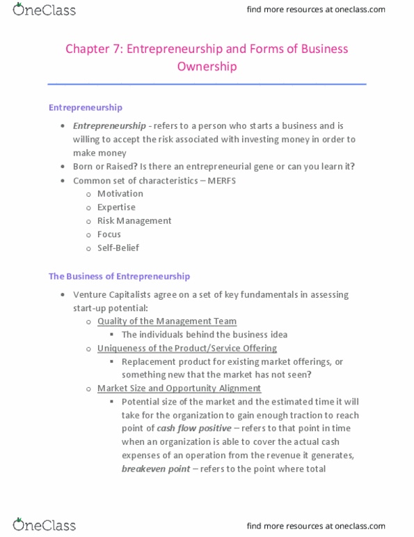 STEN 1000 Chapter Notes - Chapter 7: Sole Proprietorship, Patreon, Angel Investor thumbnail