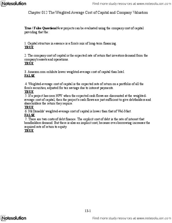 ADMS 3530 Lecture Notes - Tax Shield, Weighted Arithmetic Mean, Capital Structure thumbnail