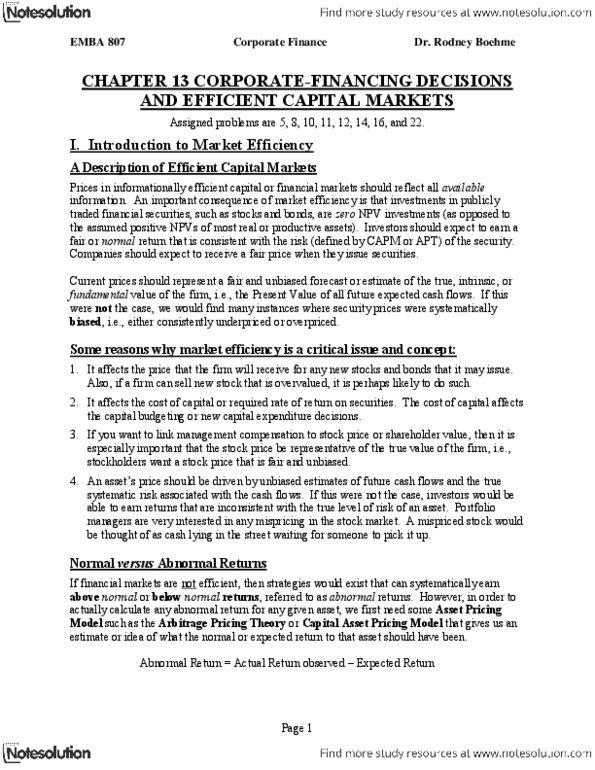 ADMS 3530 Lecture Notes - Capital Asset Pricing Model, Efficient-Market Hypothesis, Abnormal Return thumbnail