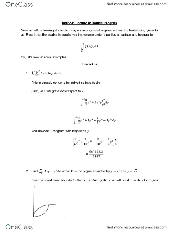 MATH 241 Lecture Notes - Lecture 8: Multiple Integral thumbnail