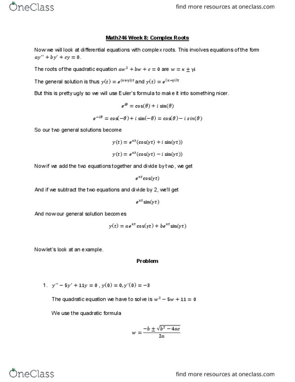 MATH 220 Lecture Notes - Lecture 8: Quadratic Equation, The Roots thumbnail