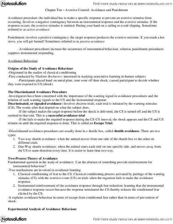 PSYC 2330 Chapter Notes - Chapter 10: Operant Conditioning, Classical Conditioning, Reinforcement thumbnail