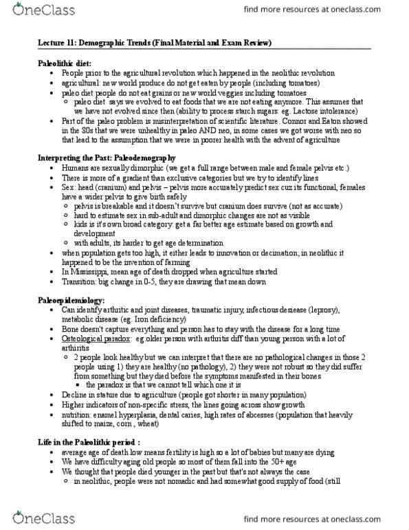 ANT203Y1 Lecture Notes - Lecture 11: Paleolithic Diet, Dental Caries, Zoonosis thumbnail