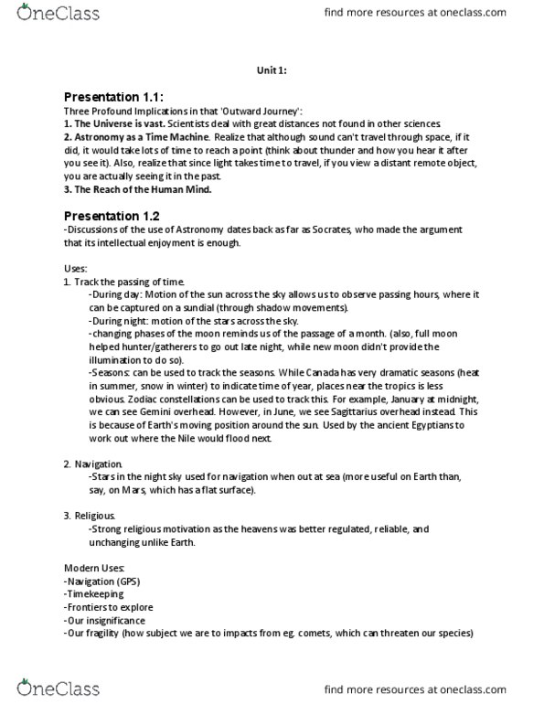 ASTR 101 Lecture Notes - Lecture 1: Cavendish Experiment, Weak Interaction, Electric Charge thumbnail