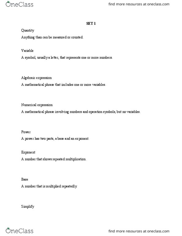 MATH 1030 Lecture Notes - Lecture 1: Nth Root, Algebraic Expression, Square Root thumbnail