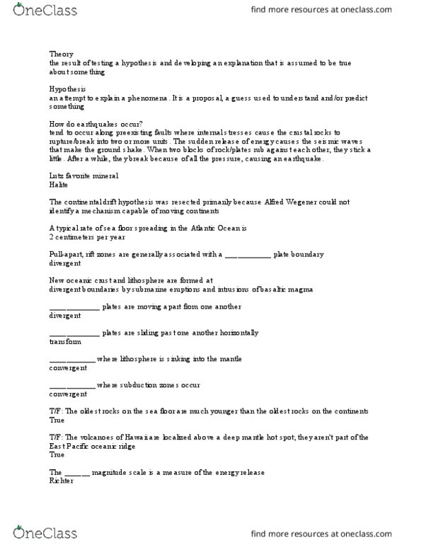 ESC 1000 Chapter Notes - Chapter 1-4: Seafloor Spreading, Seismic Wave, Divergent Boundary thumbnail