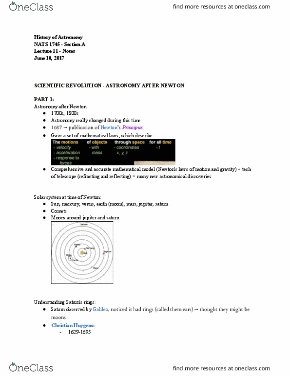 NATS 1745 Lecture Notes - Lecture 11: Messier Object, Inverse-Square Law, Edmond Halley thumbnail