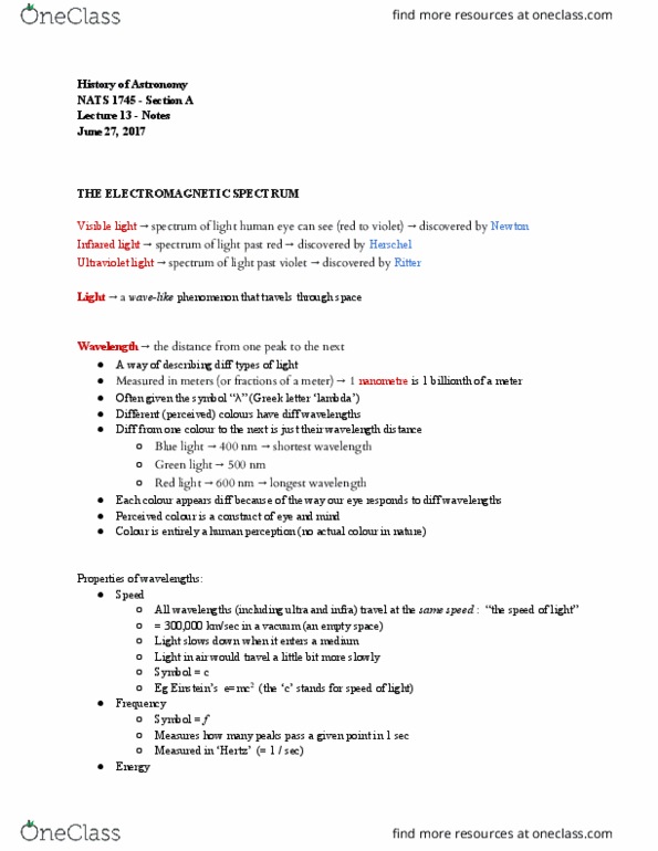 NATS 1745 Lecture Notes - Lecture 13: Electromagnetic Spectrum, Photon, Human Eye thumbnail