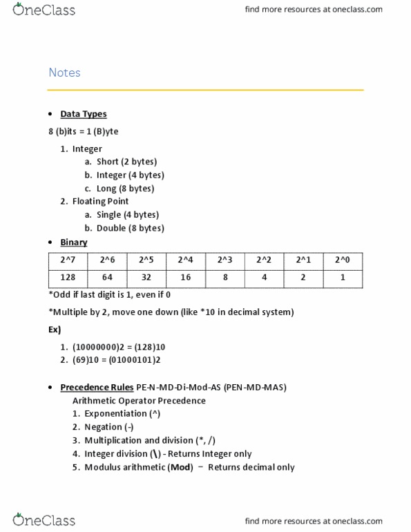 COP 2271 Lecture Notes - Lecture 17: Modulus Guitars, Data Type, Exponentiation thumbnail