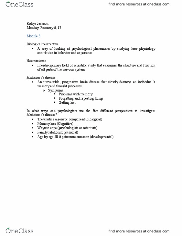 PS 101 Lecture Notes - Lecture 3: Myelin, Neuroglia, Amnesia thumbnail