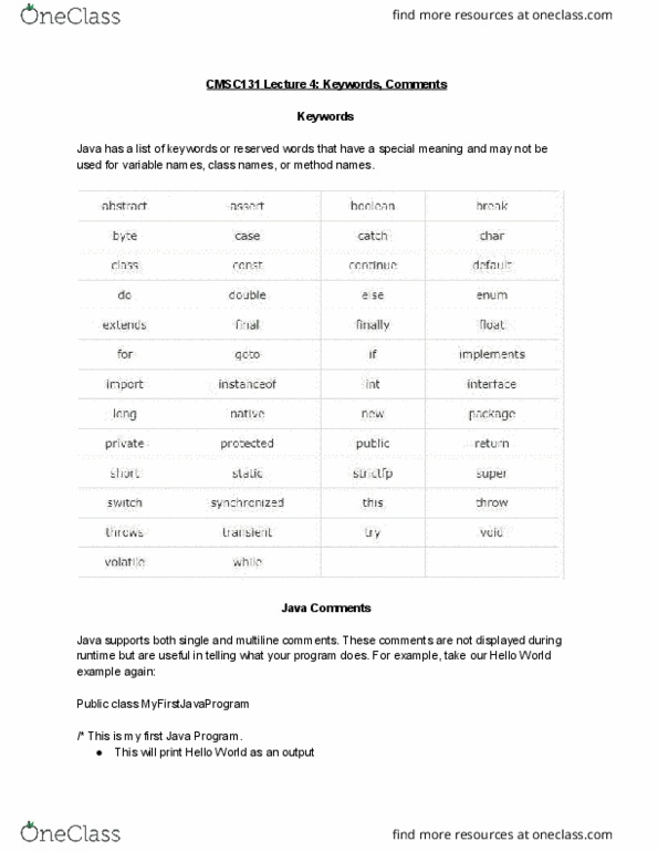 CMSC 131 Lecture Notes - Lecture 4: Object-Oriented Programming, Parsing thumbnail