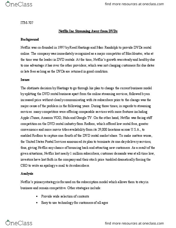 ITM 707 Lecture Notes - Lecture 2: Reed Hastings, Google Tv, Redbox thumbnail