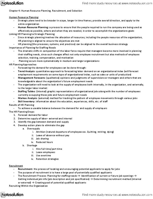 Management and Organizational Studies 1021A/B Chapter Notes - Chapter 4: Markov Chain, Succession Planning, Job Performance thumbnail