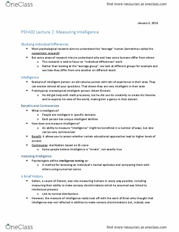 PSYA02H3 Lecture Notes - Lecture 2: Nomothetic, Normal Distribution, Takers thumbnail