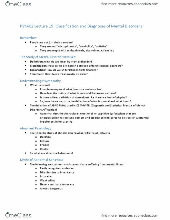 PSYA02H3 Lecture Notes - Lecture 19: Abnormal Psychology, Master Of Social Work, Humorism thumbnail