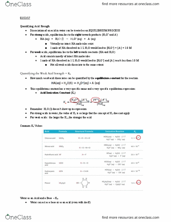 01:160:162 Lecture Notes - Lecture 14: Acid Strength, Equilibrium Constant, Ion thumbnail