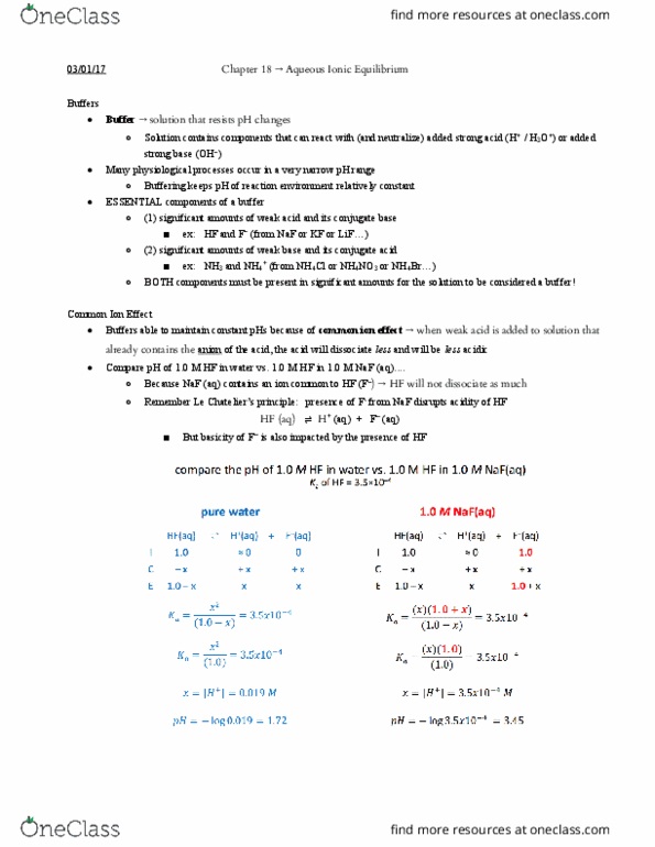 01:160:162 Lecture Notes - Lecture 18: Buffer Solution, Conjugate Acid, Weak Base thumbnail