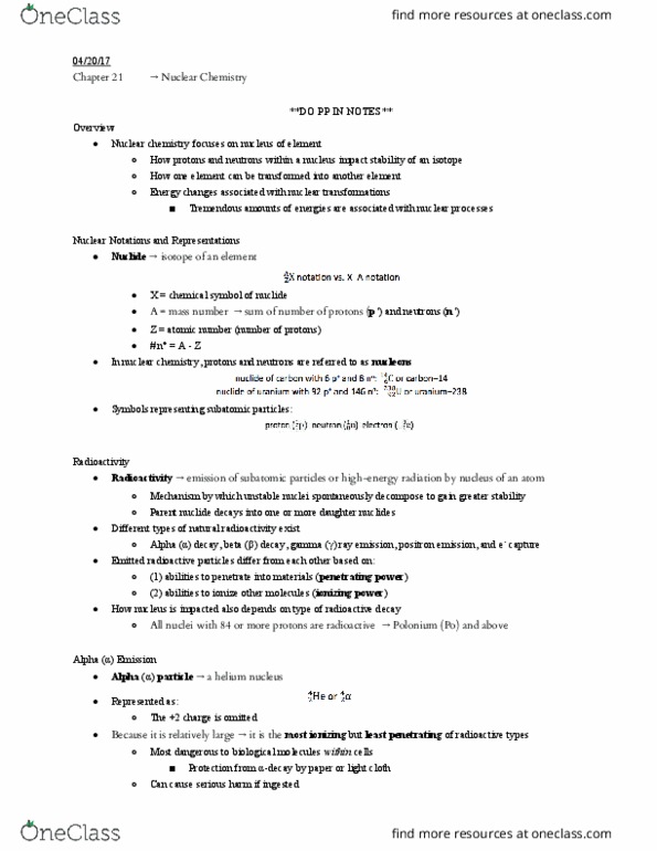 01:160:162 Lecture Notes - Lecture 35: Alpha Decay, Beta Decay, Nuclide thumbnail