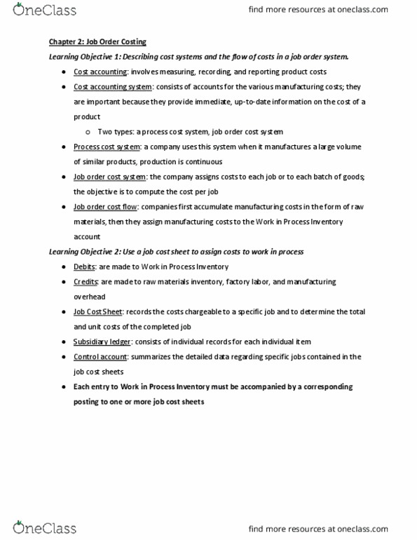 MGT 5 Chapter Notes - Chapter 2: Subledger, Cost Accounting, Regional Policy Of The European Union thumbnail