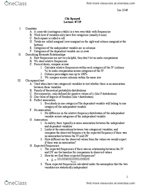 SOCIOL 3549 Lecture Notes - Lecture 9: Frequency Distribution, Contingency Table, F-Distribution thumbnail