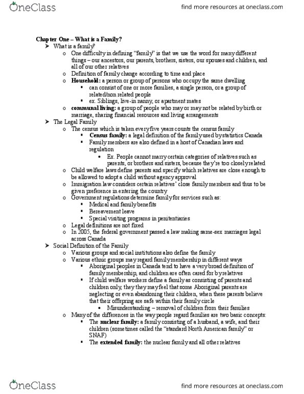 FRHD 1020 Chapter Notes - Chapter 1: Nuclear Family, Immigration Law, Nanny thumbnail