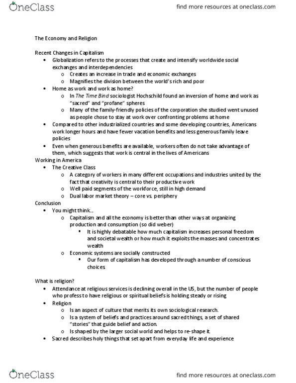 SOCIOL 110 Lecture Notes - Lecture 2: Time Bind, Economic System, Dramatization thumbnail