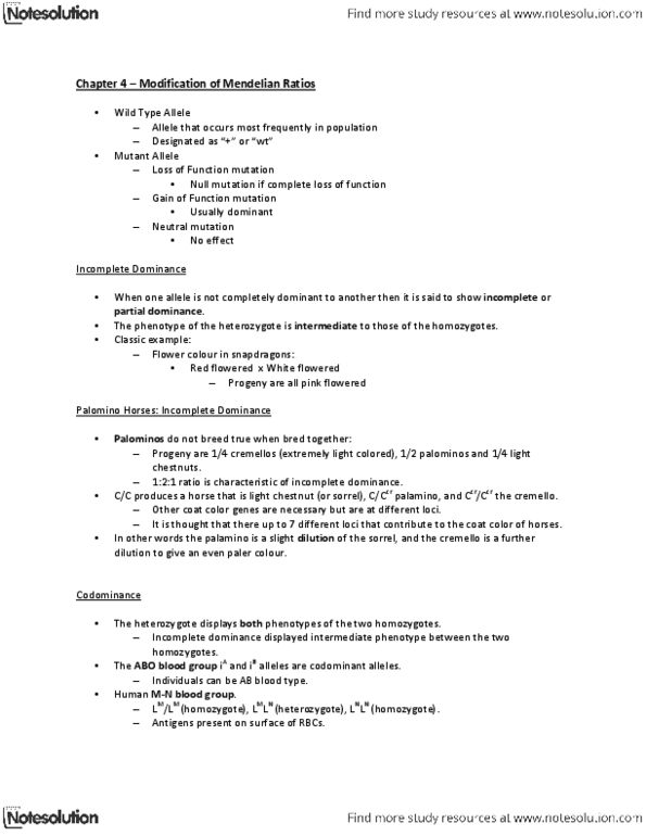 BI226 Chapter Notes - Chapter 4: Hh Blood Group, Cream Gene, Glycosyltransferase thumbnail