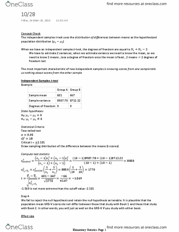 PSYC 301 Lecture Notes - Lecture 11: Null Hypothesis, Sampling Distribution, 2Degrees thumbnail