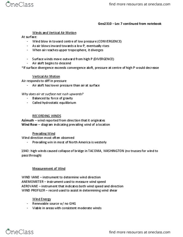 Geography 2310A/B Lecture Notes - Lecture 7: Tacoma, Washington, Wind Shear, Wind Rose thumbnail
